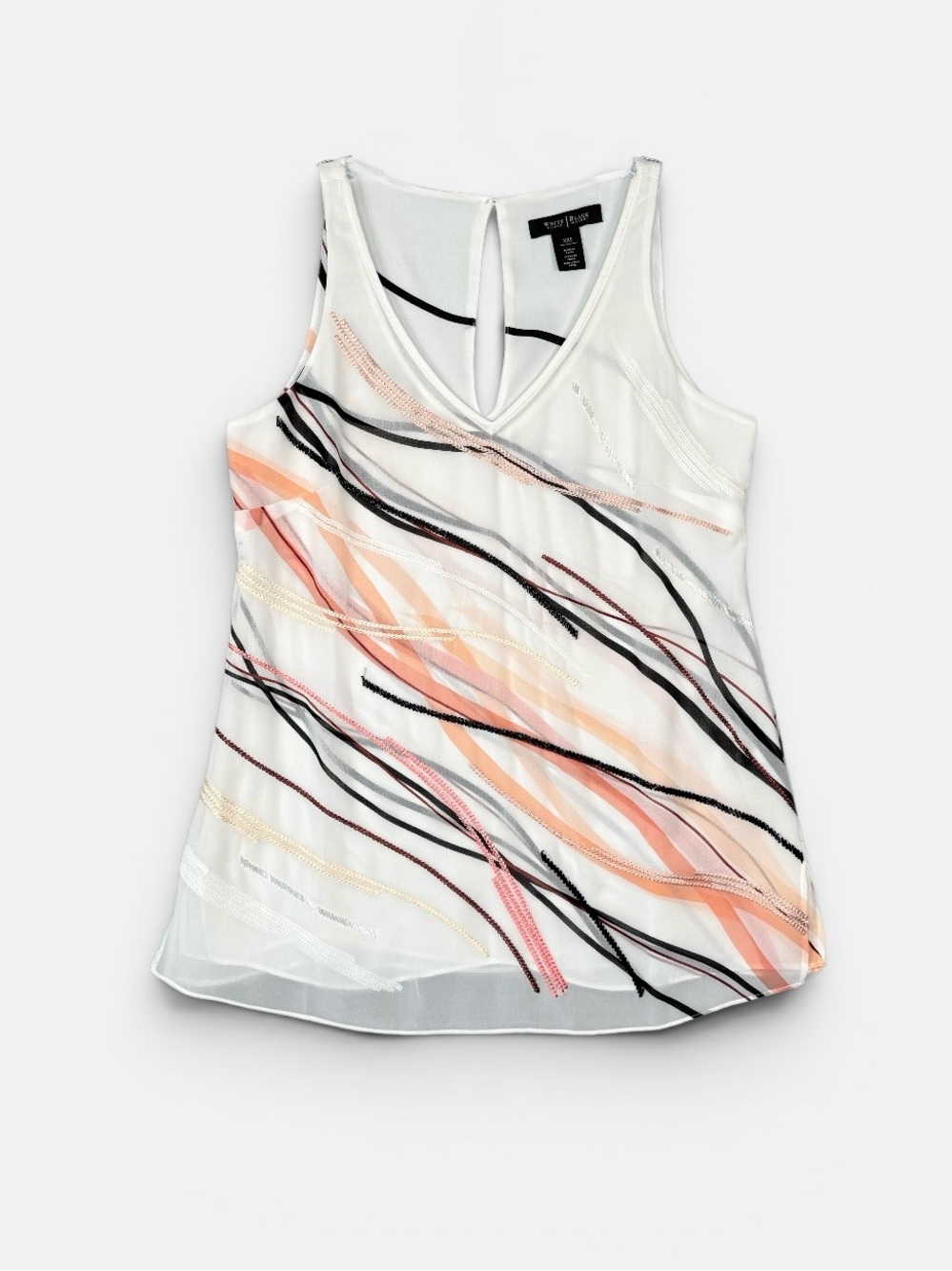 White House Black Market Layered Top Abstract Embroidered Artsy White XXS Glam